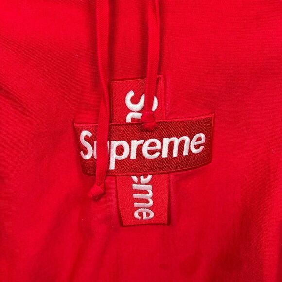 Supreme Cross Box Logo Hooded Sweatshirt Medium M Red Color - Picture 3 of 12